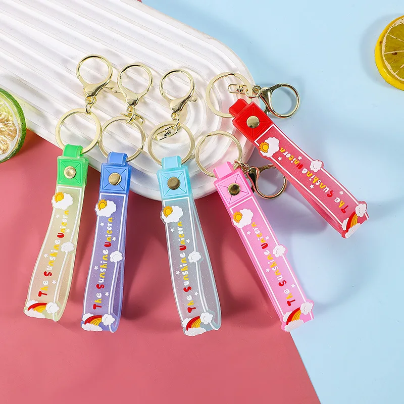 Minso سيليكون بريق شفافة الشمس قوس قزح الجلود حبل سلسلة المفاتيح الكرتون قلادة ، آلة مخلب الزيت دمية ملحق مفتاح سلسلة