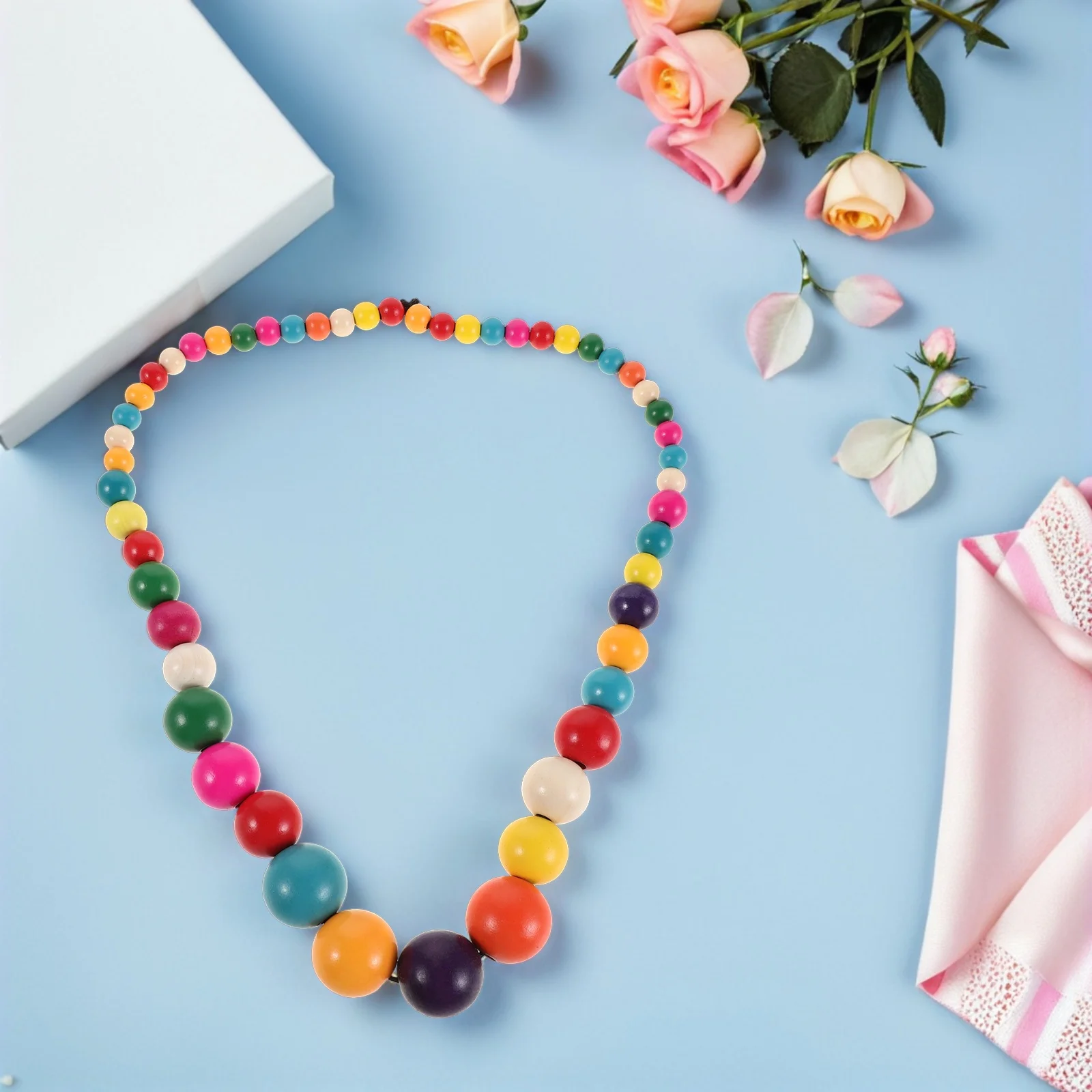 

Bohemian Necklace For Women Chunky Wood Beaded Long Pendant Beach Jewelry Summer Boho Statement Multicolor Ethnic Trendy