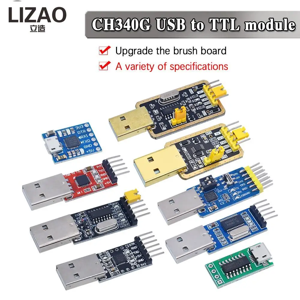 CH340G USB To TTL Serial Port Module Upgrade Download Brush Board Replace CP2102 PL2303 For STC Microcontroller Program Burning
