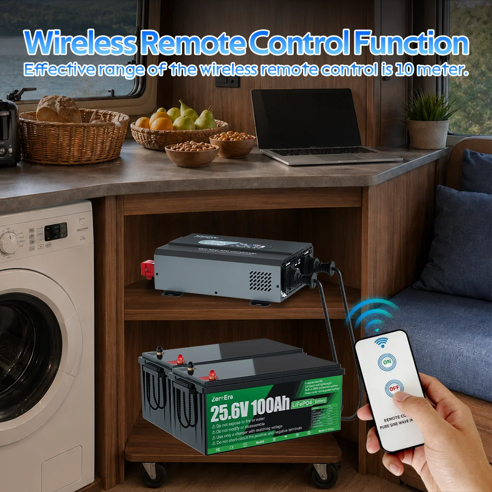 ZeroEra 48V/60V/72V Reiner Sinus-Wechselrichter 3000W Ausgangsleistung zu AC 230V 50Hz mit EU-Steckdosen, Fernbedienung, LCD-Bildschirm für Wohnmobil, LKW, Camper, Reisen, Zuhause, EU-Lagerbestand – Detail 7