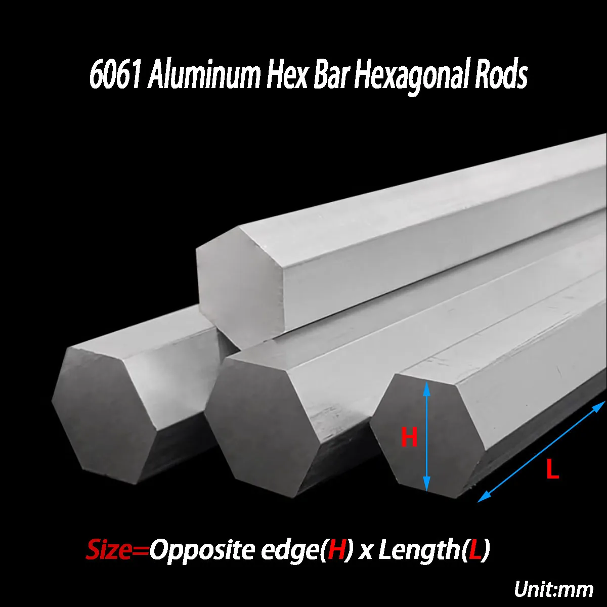 Length=495mm 6061 Aluminum Hex Bar Hexagonal Rods CNC Metal Straight Opposite Side H=4mm /4.5mm/5mm