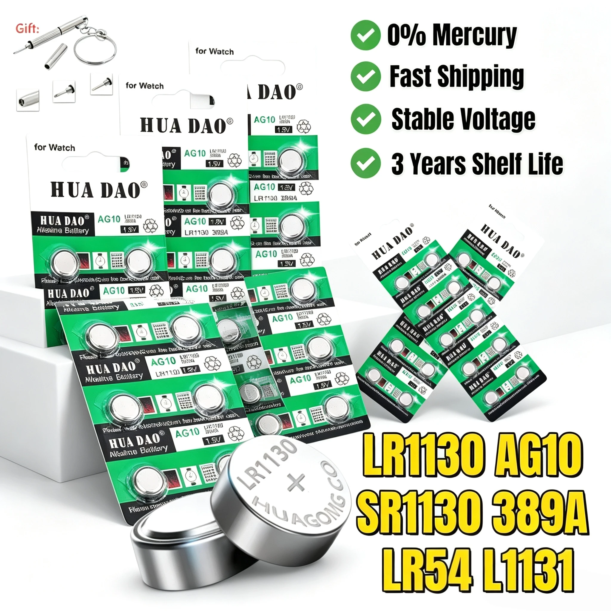 HIGH10-100PCS LR1130 AG10 Button Battery LR 1130 SR1130 389A LR54 L1131 Alkaline Battery Watch Hearing Aid Flashlight Calendar T