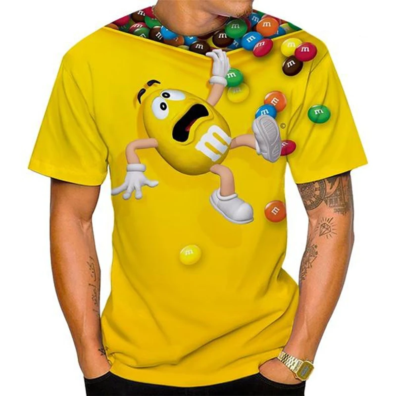 

New 2025 Funny M&M's Chocolate Bean Cartoon 3D Printed T-shirt Unisex Casual Short Sleeve T-shirt Fashion Personalization Tops