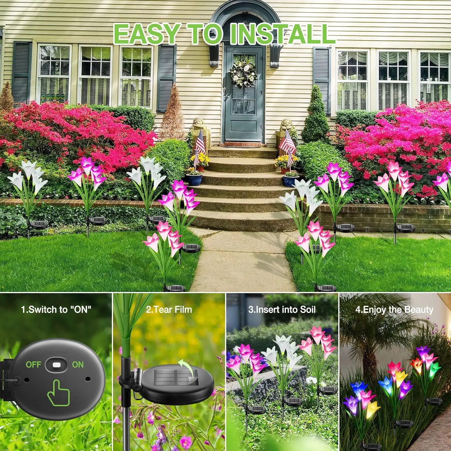 1PC Solar Lily Lawn Light Waterproof 7 Color Changing Solar Garden Lights For Patio Lawn Garden Decoration