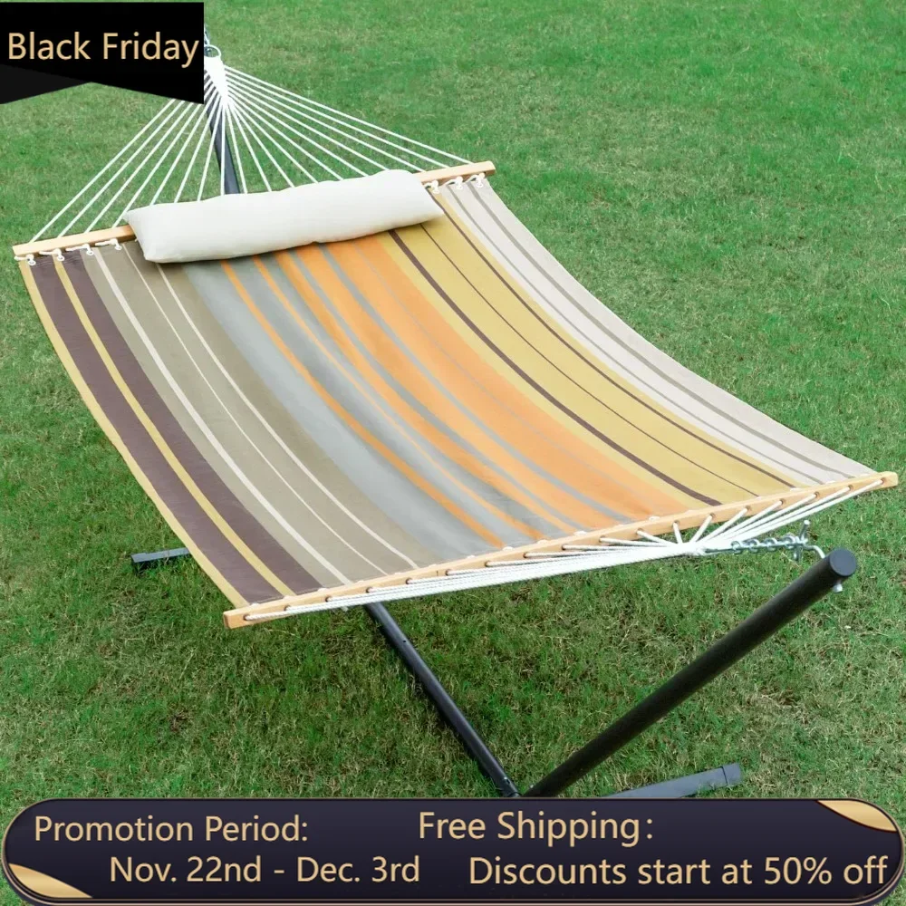 Waterproof Double Hammock with Stand for Outside Heavy Duty, 2 Person 55'' Extra Large Quick Dry Textilene Hammocks with