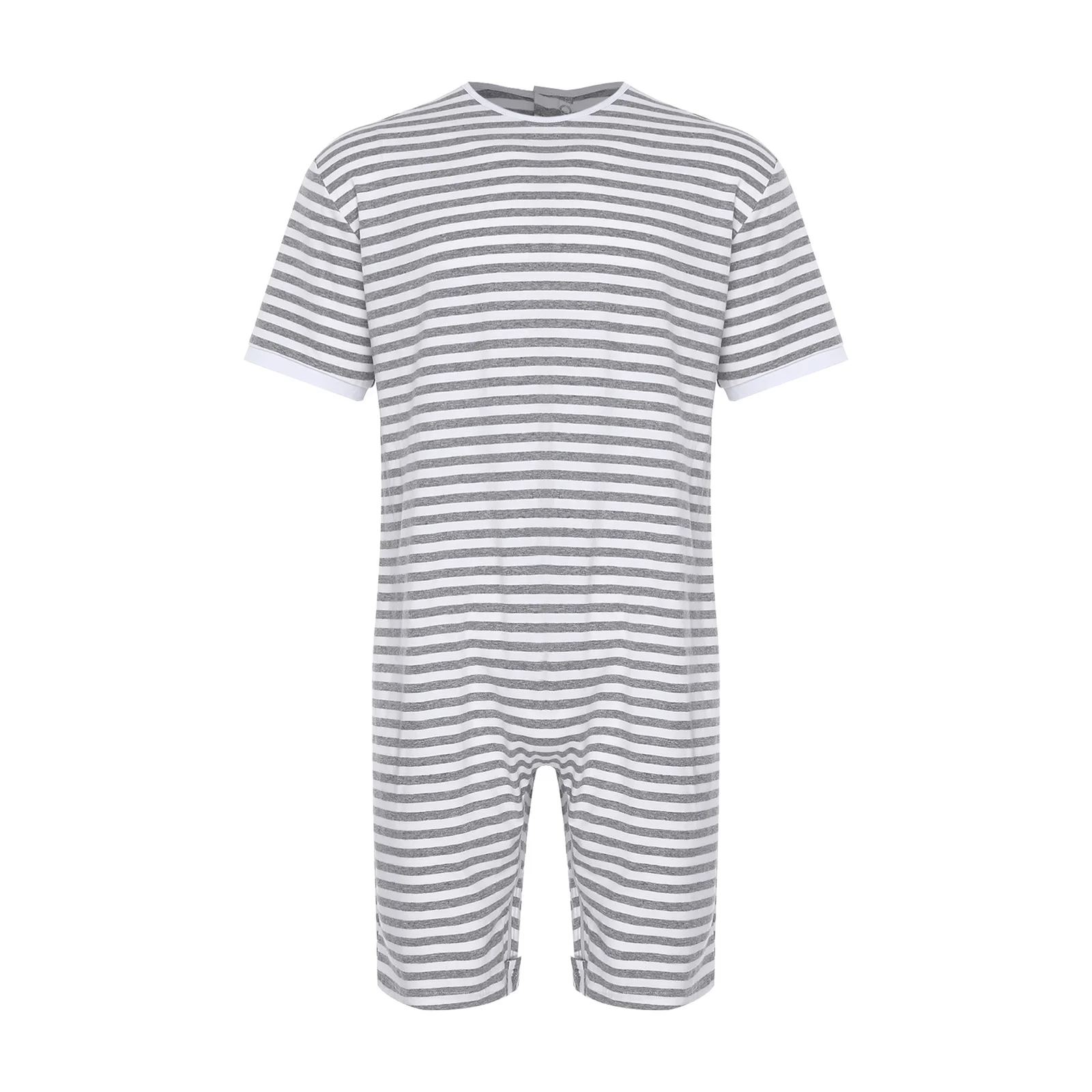 Men Anti-strip Zipper Short Jumpsuit Adaptive Caring Nursing Clothes for Elderly Special Needs Short Sleeve Striped Bodysuit