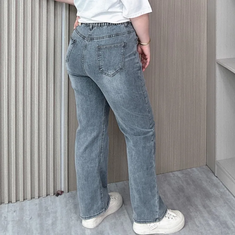 High Waist Jeans Women 2024 Spring And Summer New Plus Size Loose Casual Full Length Straight Leg Pants