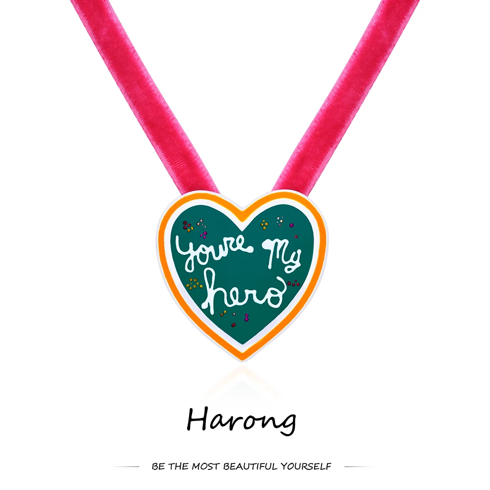 Anime You Are My Hero Heart Necklace Cartoon Colorful Beauty Enamel Love Pendant Necklace Jewelry for Girls Woman Gifts