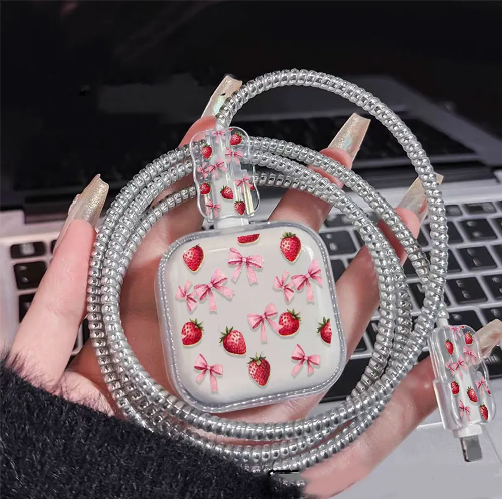 Cute Girl Bow 40W Charger Protective Cover Suitable for 17 Data Cable Protective Case IPhone16Pro Charging Cable Anti