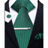 Classic Ties For Men Green Striped Plaid Tie Mens Gift Hanky Cufflinks Set Fashion Necktie Set Business Party Suit Accessories