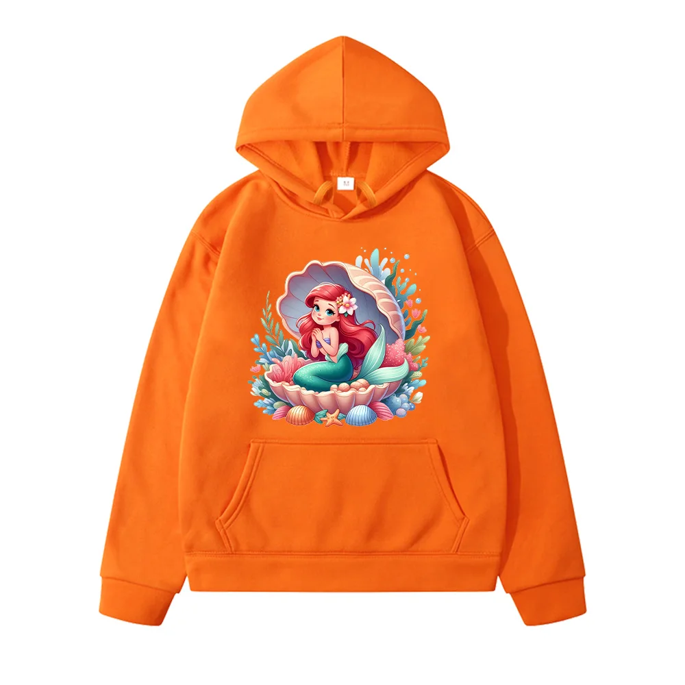 Little Mermaid Ariel Cartoon Print Pullover Autumn Winter Kids Hoodie Disney Ocean Princess Sweatshirt Kawaii Girls Casual Hoody