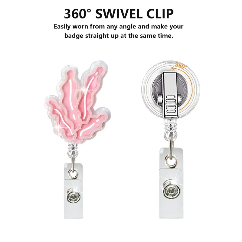 1pc Marine Life Easy Pull Buckle Id Badge Holder Dolphin Elastic Acrylic Retractable Badge Reel Clip
