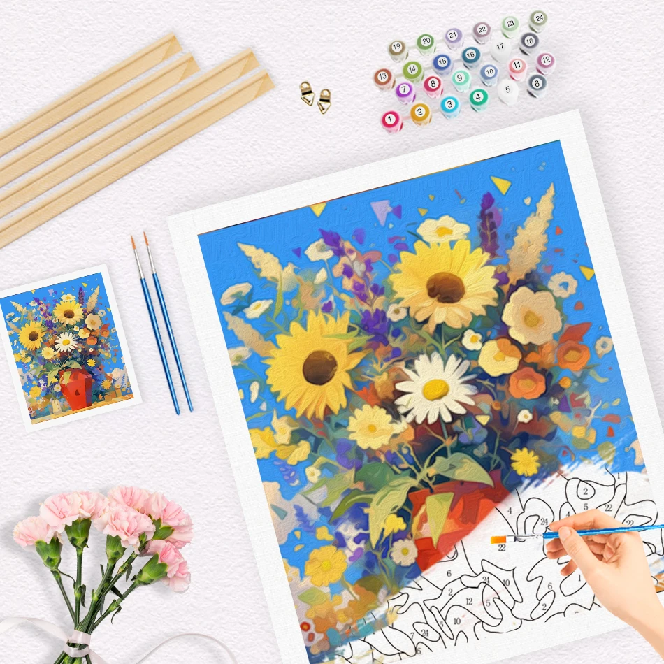 RUOPOTY-Diy Oil Painting By Numbers Flowers Vase Paint Kit Watercolor Picture Frame Markers By Numbers Crafts Acrylic Wall Decor