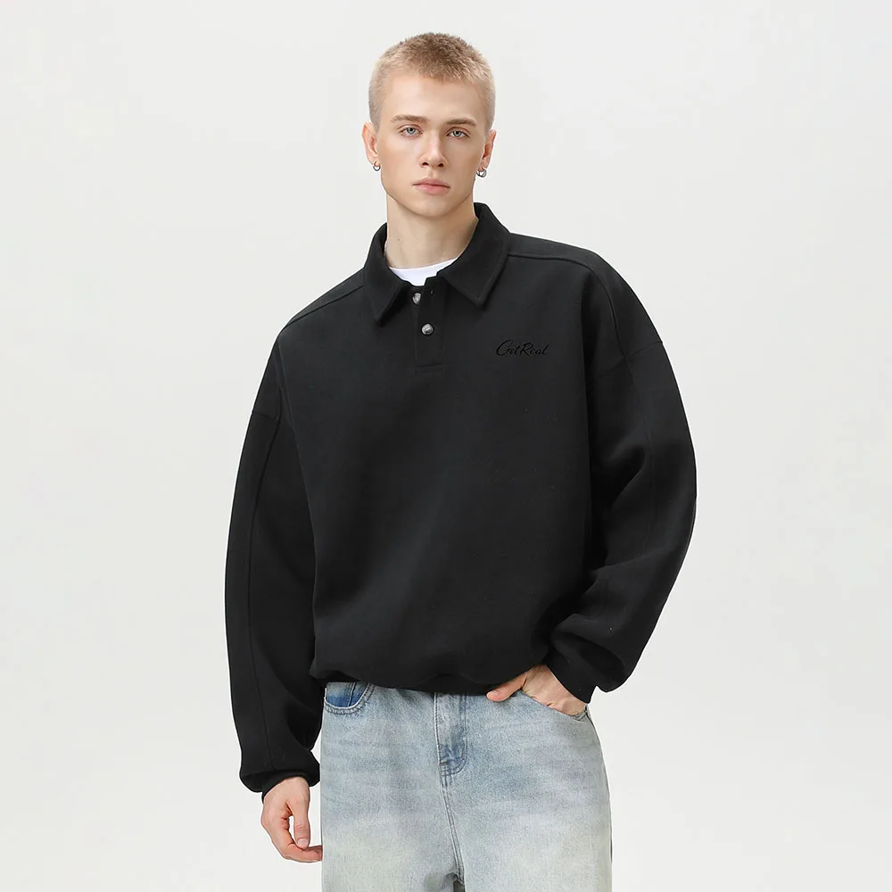 

TFETTERS Men's American Streetwear Sweatshirt Heavyweight Turn Down Collar Autumn Winter Oversized Loose Fit Pullover Top