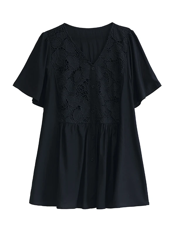 

Ele ort Sve V-Ne Embroidered irt Women's plus Size Mid-Length Casual Sle Summer New Faion Top