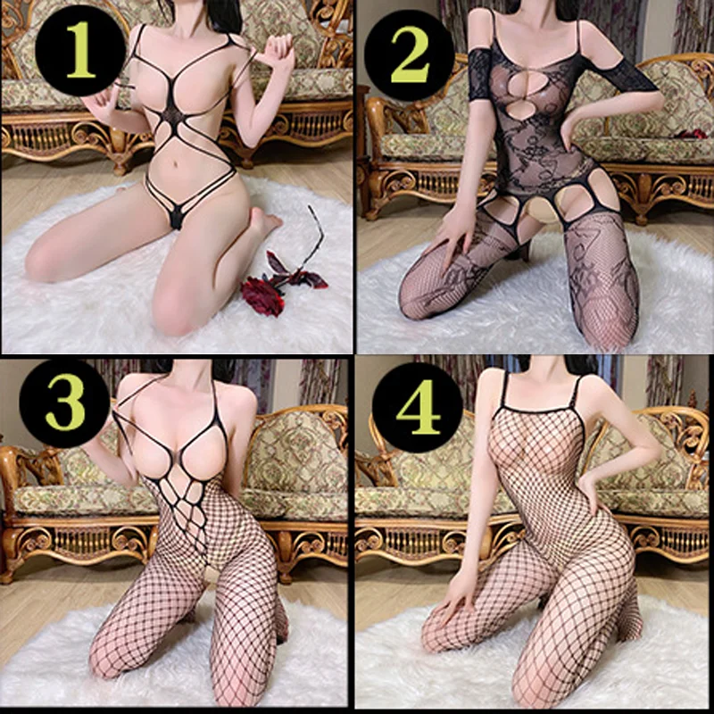 Sexy Lingerie 13 Types Bodysuit Erotic Outfit Open Crotch Stretch Mesh Body Stockings Porn Underwear Costume Ropa erótica