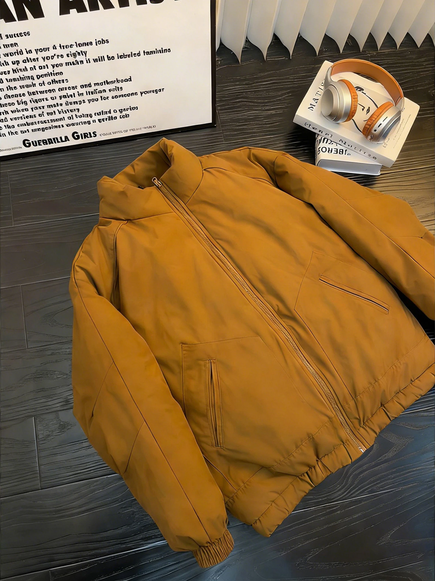 

Brown Deconstructed Workwear Stand Collar Cotton Jaet Men's Winter ort Wide Silhouette Pilot Bread Sle High-End Feeling