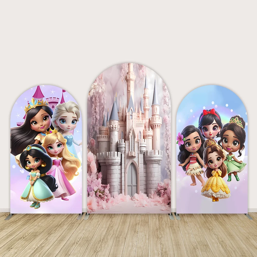 Disney princesa arco painéis de parede pano de fundo para meninas aniversário chá de bebê fontes de festa tema castelo arco capa banner