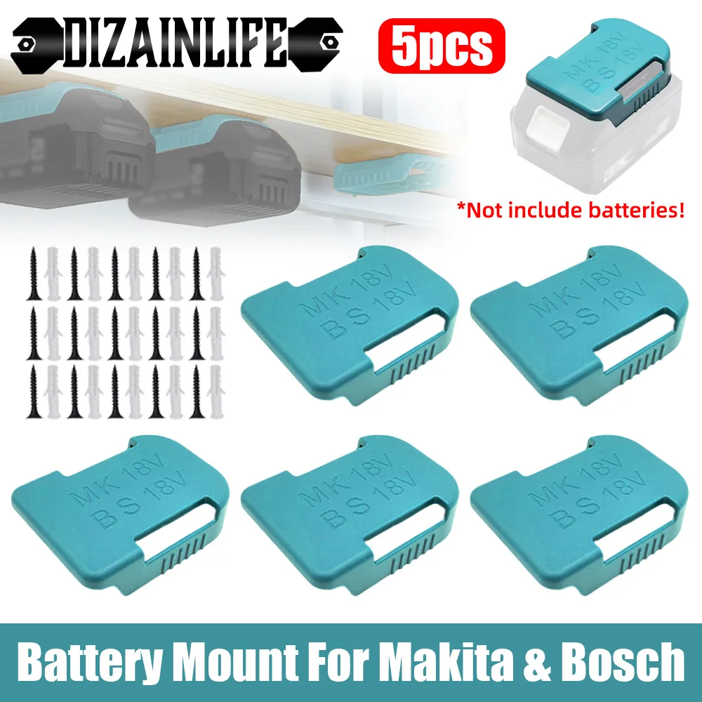 

5PCS Battery Storage Holder for Makita/Bosch 14.4V 18V Li-ion Battery Wall Mount Tool Bracket Fixing Battery Storage Mounts