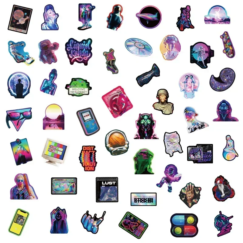 10/25/50pcs Cyberpunk Style Laser Holographic Dazzling Sticker Punk Art Waterproof Graffiti Sticker DIY Decal