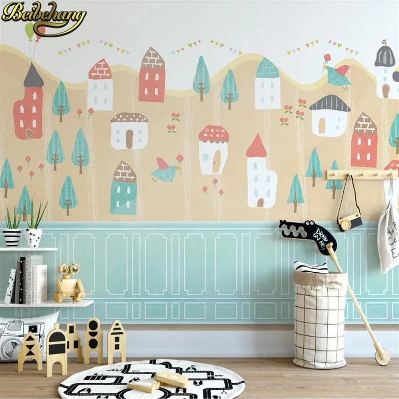 Custom Blue hot air balloon house tree blue sky wallpaper for children room TV background bedroom decor 3D wall paper
