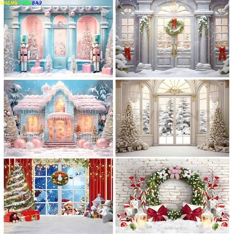 

Christmas Day Wreath Snowman Photography Backdrop Props Family Xmas Eve Party Decor Living Room New Year Background A2