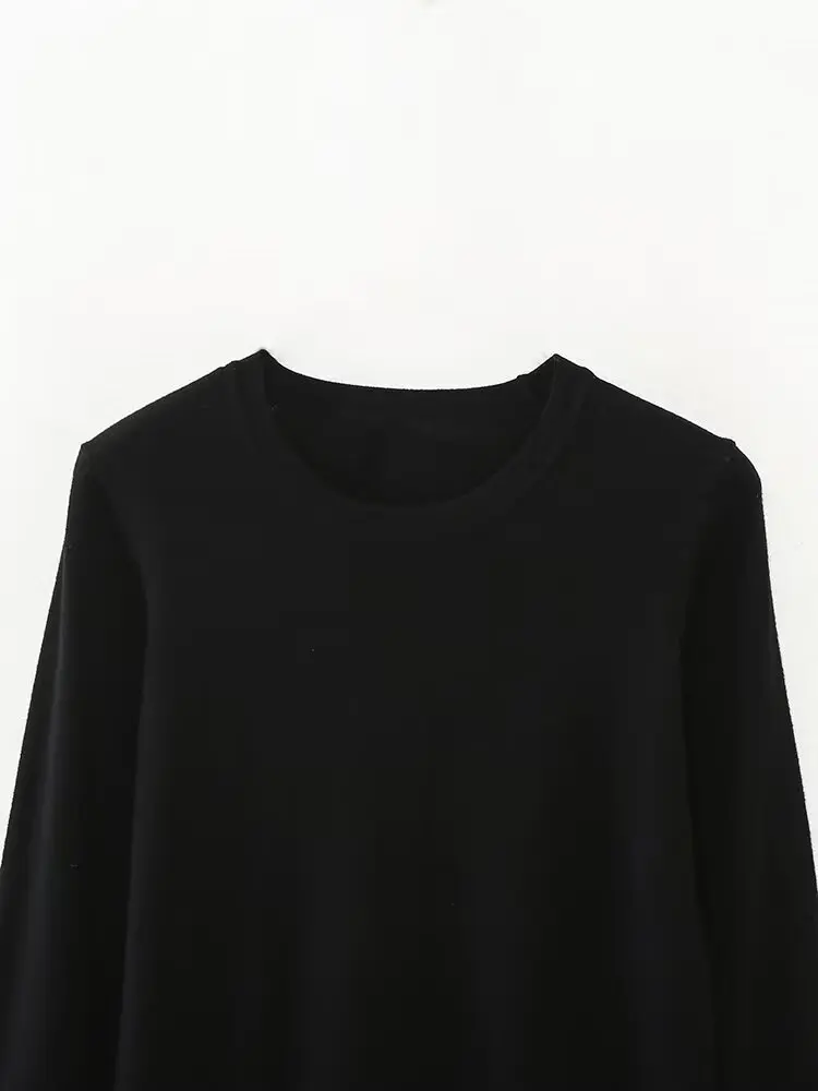 

Dave&Di French Solid Color Minimalist Round Neck Elegant Sweater Commuting Leisure Long Sleeved Sweater Pullover Tops