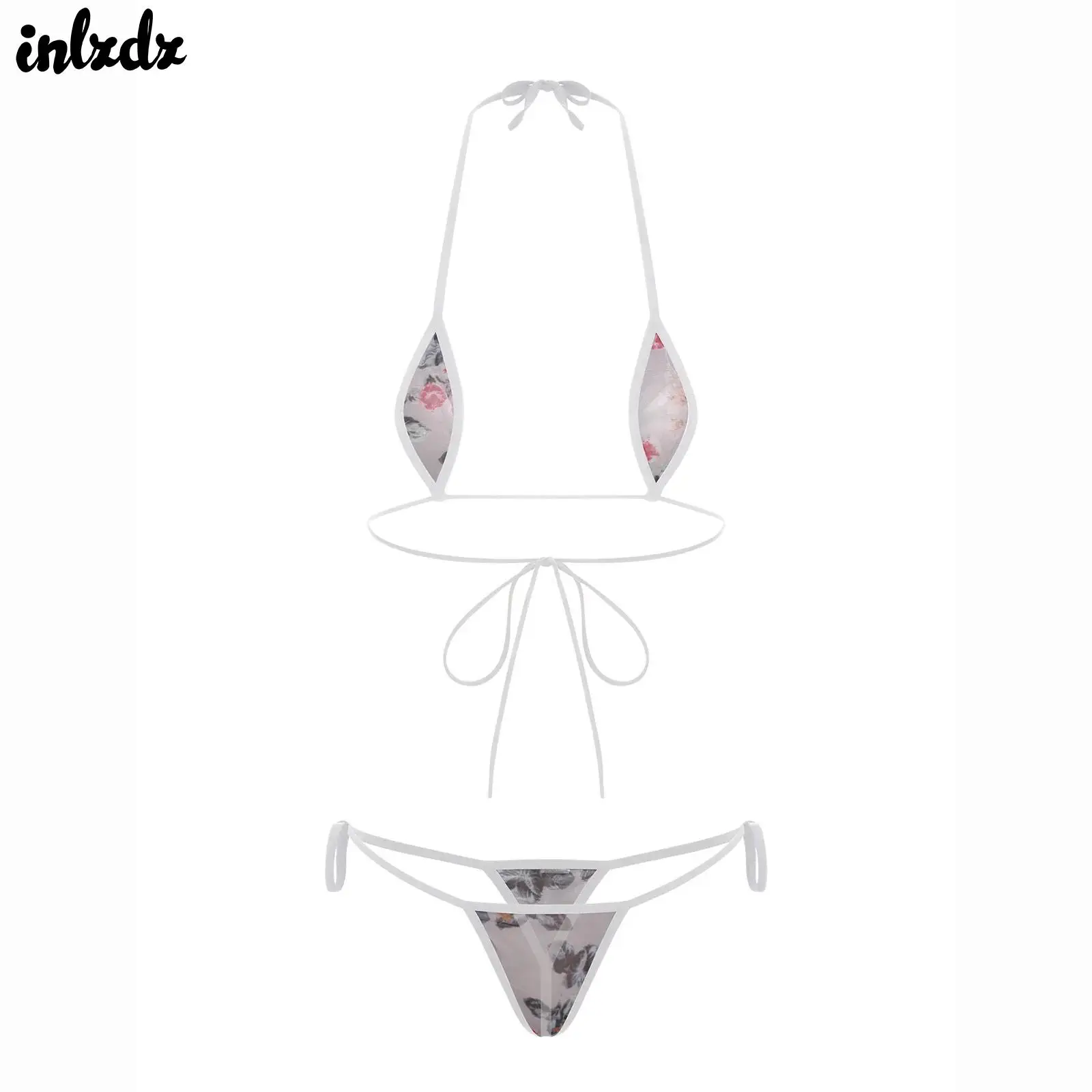

Womens Lingerie Brazilian Micro Mini Bikini Set See Through Swimwear Set Swimsuits Sheer Bra Top with G-String Thong Underwear