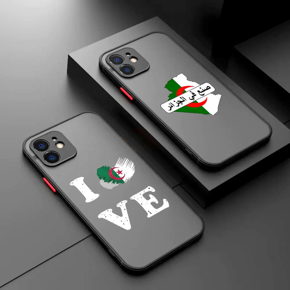 Algeria Map Flag Passport Phone Case For iPhone 15 14 13 12 11 Mini Pro Max X XR XSMax 7 8 Plus Matte Transparent Back Cover