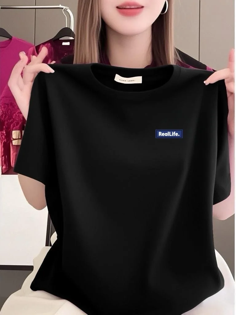 

Polyester Fiber Regular Style Women's T-shirt Spring 2026 Breathable Printed Short Sleeve round Neck Mom Clothes for Middle-A...