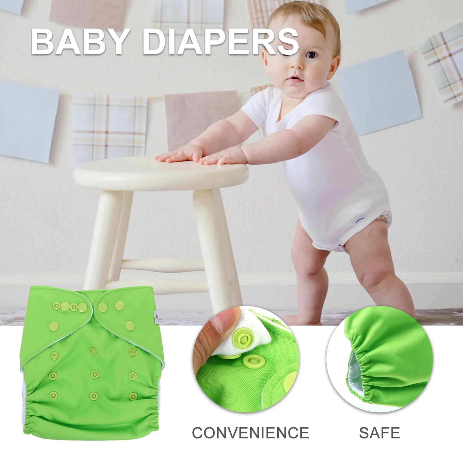 

Reusable Cloth Diapers for Baby Infant Toddler Breathable Washable Adjustable Snap Closure Comfortable Skin-Friendly Diaper