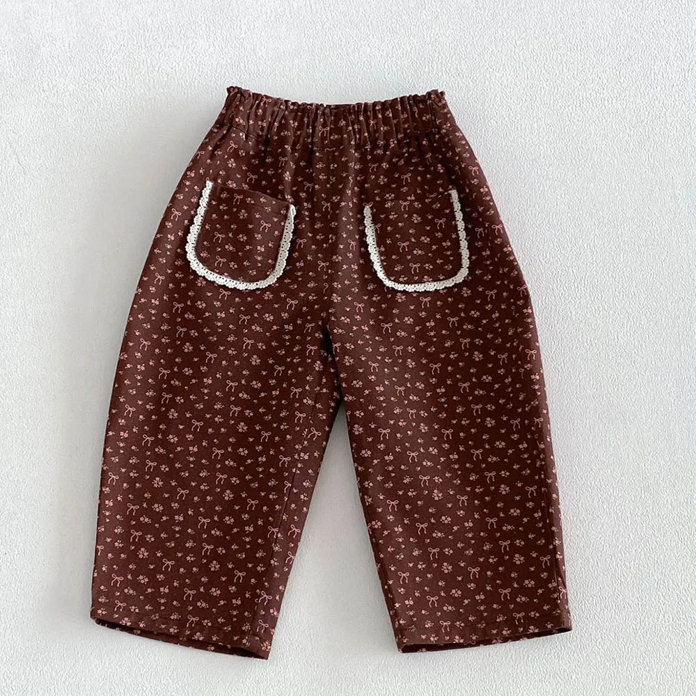 Toddler Girl School Pants Floral Fashion Spring Autumn Kids Boutique Clothing Casual Loose Children Trousers  -125