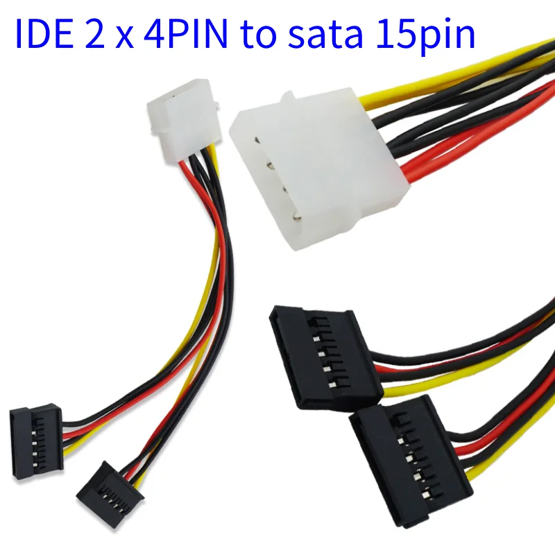 

20cm 4-pin Molex IDE Female to two 15-pin Serial ATA Female Power Cables, Suitable for SATA SSD D Plug SATA Conversion Cable