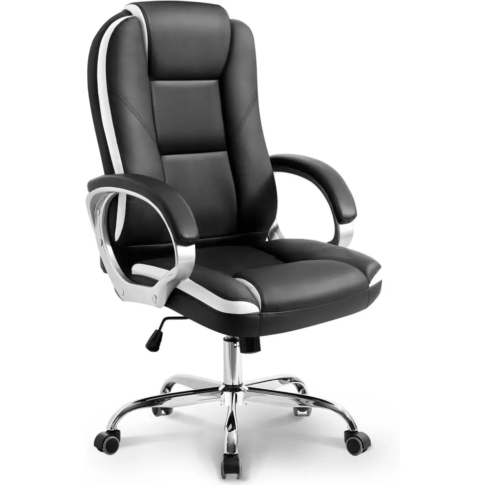 Ergonomic High-Back Gaming Chair with Adjustable PU Leather, Lumbar Support, Swivel Wheels, Ideal for Executives and Gamers (Bla