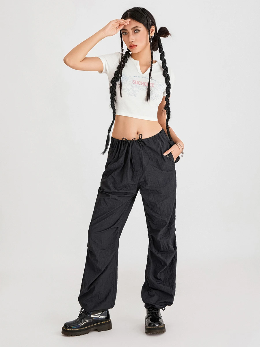 

Women'S Baggy Jogger Cargo Pants High Waisted Solid Color Parachute Pants Drawstring Work Clothes Ankle Sports Pants