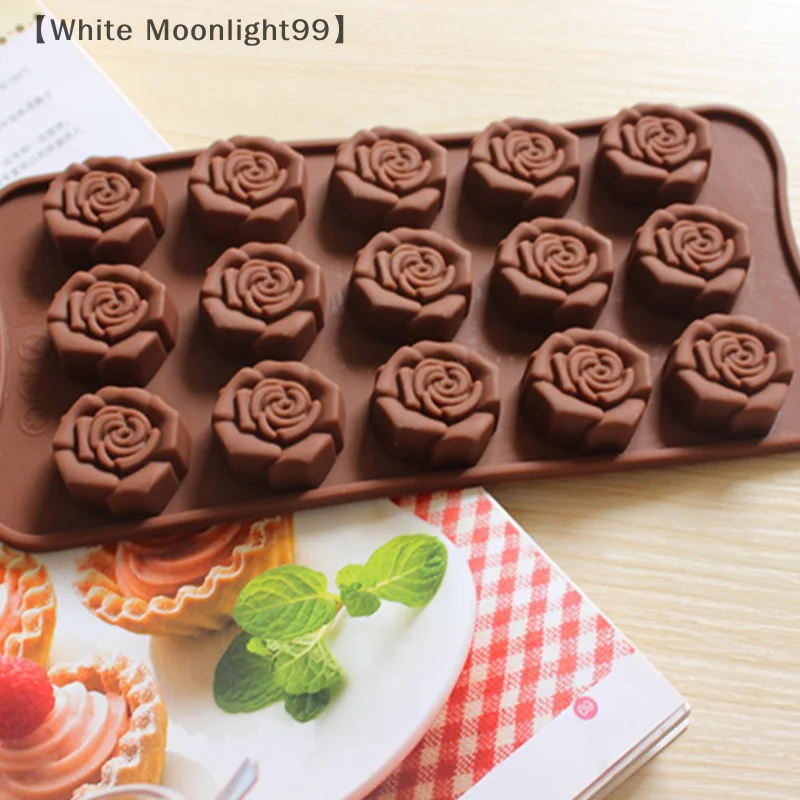 15-Grid Flower Rose Silicone Mold - Cake Decorating, Chocolate, Wax Melts, Baking, and Candy Making