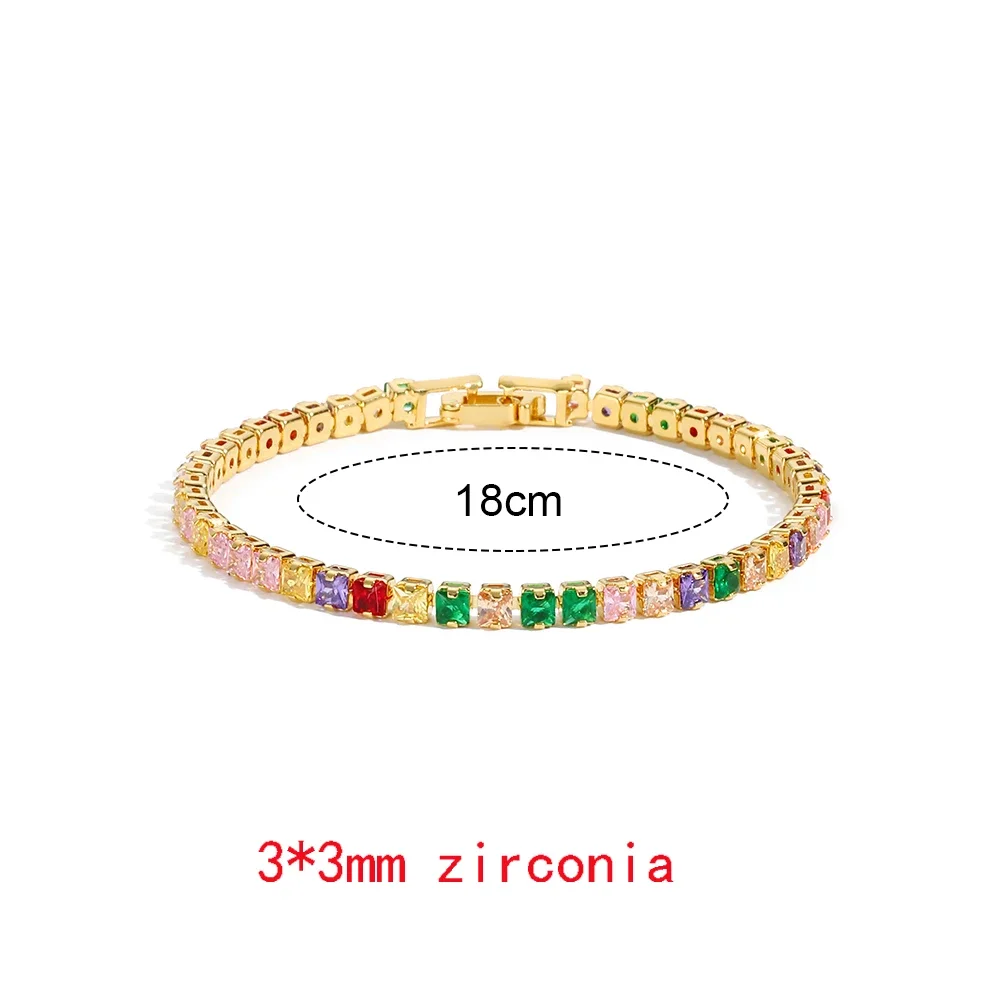 18K vergoldet neue Regenbogen CZ Tennis Armbänder für Frauen Armreif bunte Zirkonia Femme Braut Hochzeit Schmuck Geschenk – Detail 6
