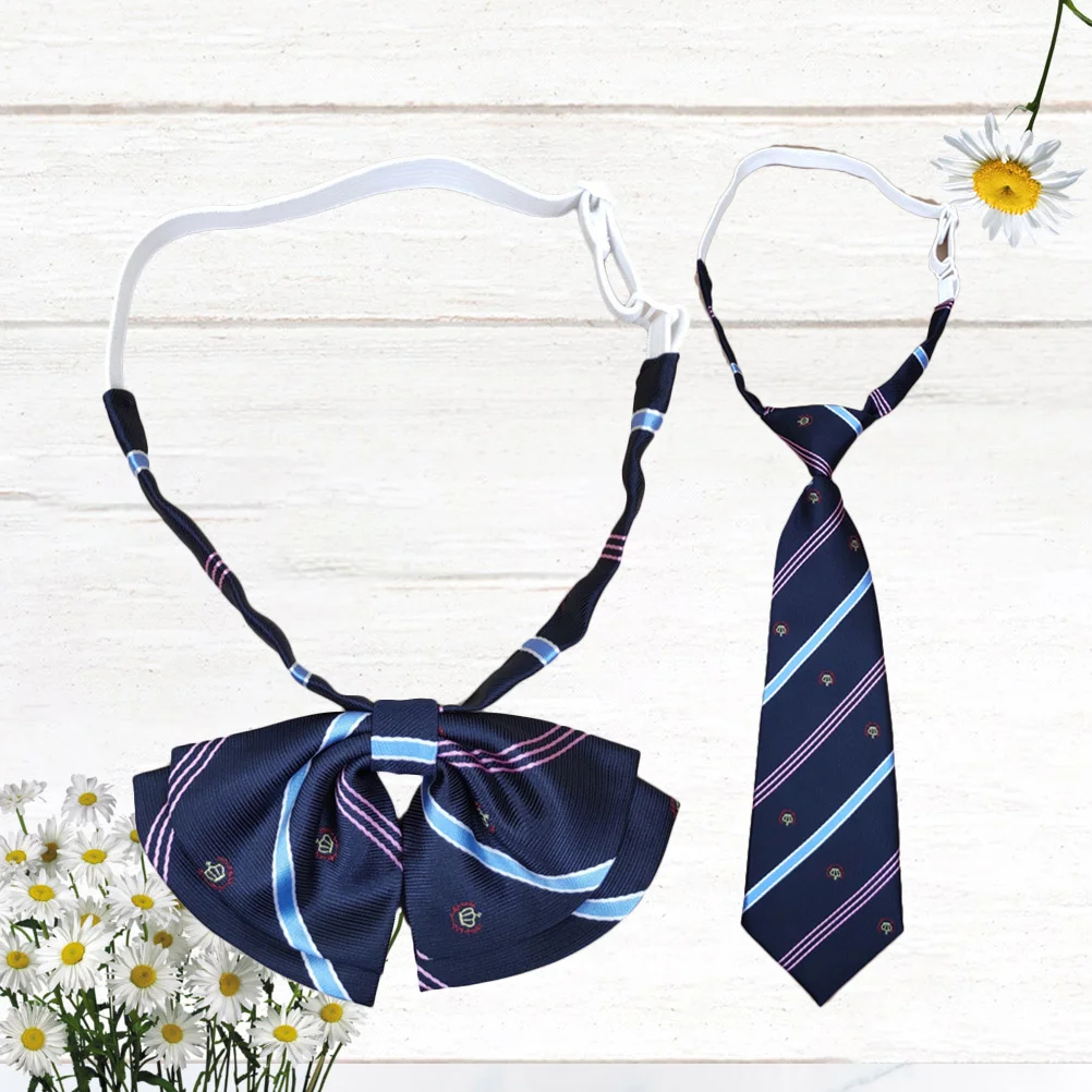 Conjunto de corbata y pajarita para Cosplay, uniforme decorativo japonés Jk, patrón de rayas, disfraz de fiesta, corbata semicircular de 27cm, 2 uds.