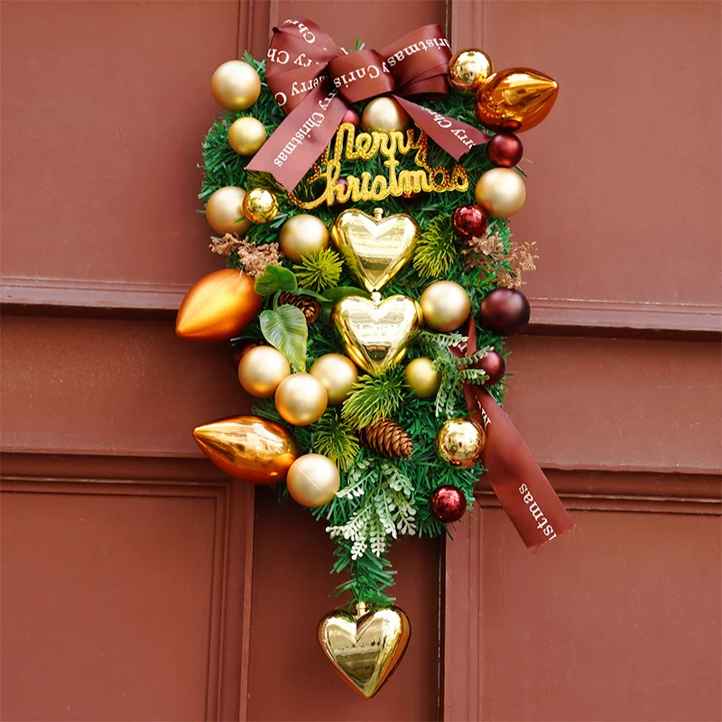 Artificial Gold Berry Christmas Foam Ball Christmas Tree Rattan For Home Door Wall Hanging Decor Wreath SD0055