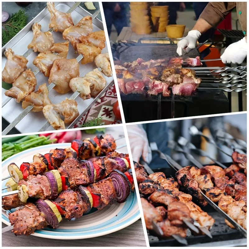 10PCS Kabob Skewers Flat Metal Stainless Steel BBQ Barbecue Skewer 12