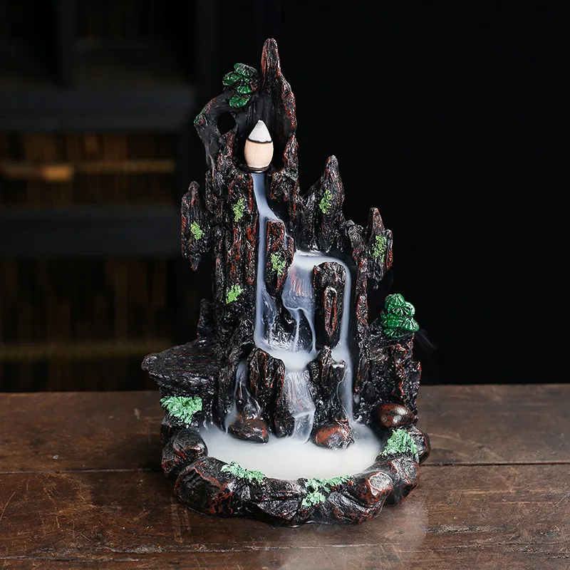 Resin Crafts Backflow Aromatherapy Furnace Creative Resin Alpine Flowing Water Backflow Incense Burner Home Relief Decoration