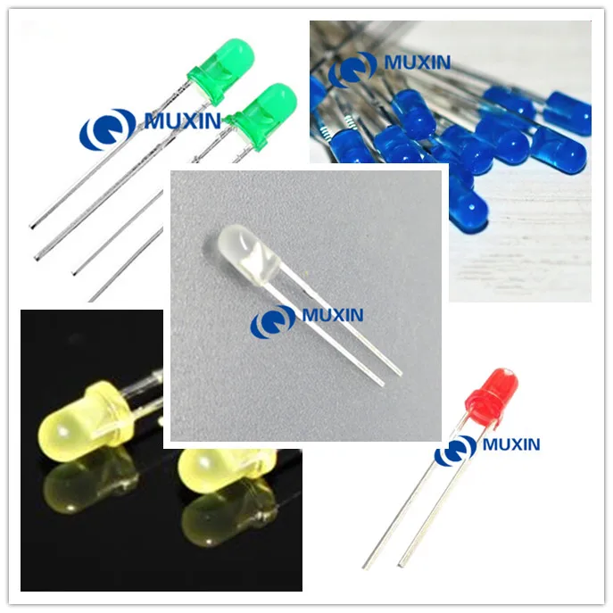 

Рассеянный 3 мм светодиодный комплект 100 шт. диодов Белый Красный Зеленый Синий Желтый 2 В 3 В Лампа Светоизлучающий Ассортимент Набор Diy Arduino Печатная схема