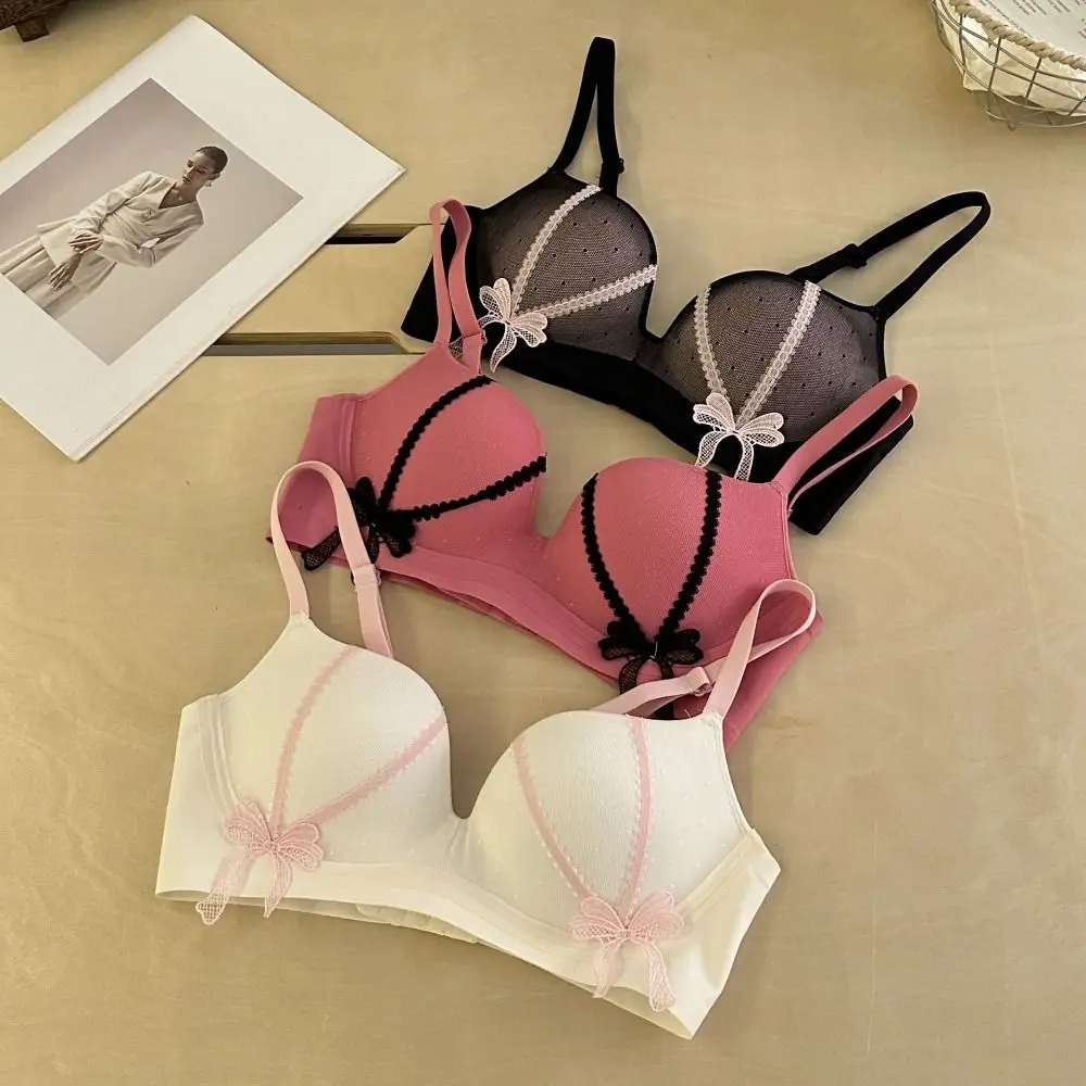 

Fashion Lace Bow Wireless Deep V Bra Shockproof Anti-sagging Brassiere for Women Adjustable Close-fitting Seamless Bras Girls