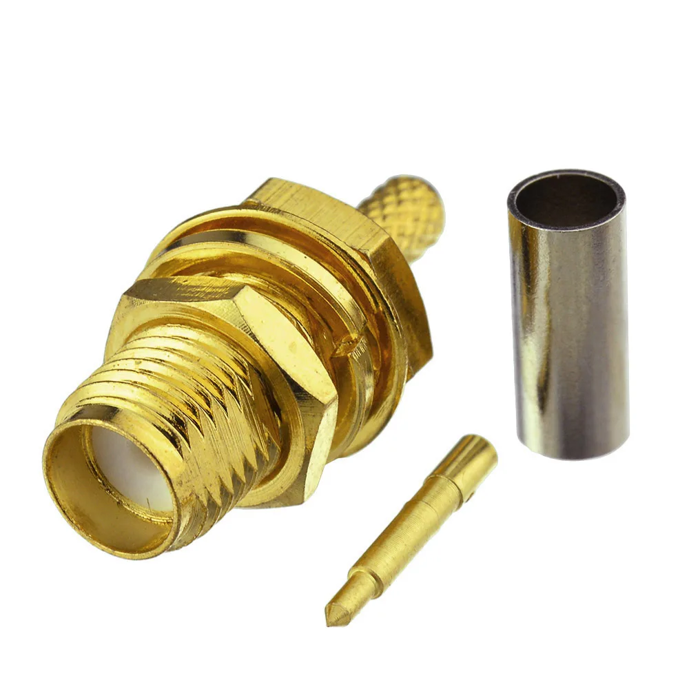 Superbat RP-SMA Crimp Female(male pin) Bulkhead RF Coaxial Connector for RG174,RG188A, LMR100,RG316 Cable Goldplated