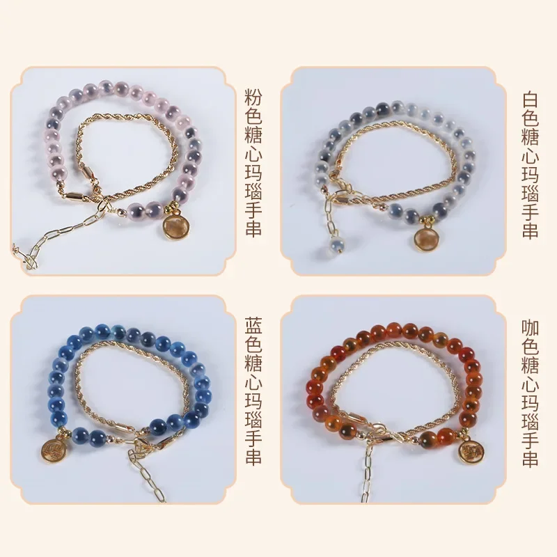 New Ash Half Sugar Bead Chain Multi-circle Bracelet Heart Agate Complete Color Sugar Heart Great Complete HandString for Women