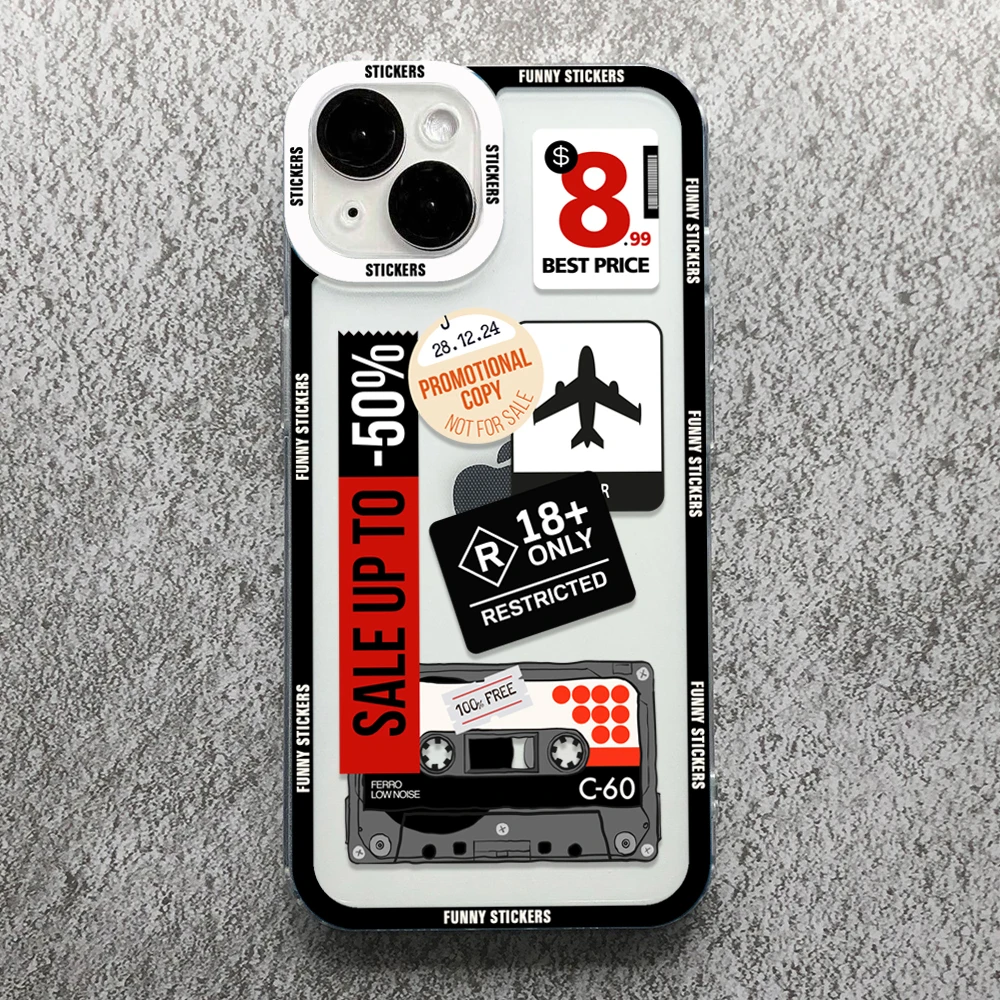 Fashion Stickers Phone Case For iPhone 13 14 12 11 Pro Max Mini X XS XR SE 7 8 Plus Covers Labels Collage Fundas Soft Bags