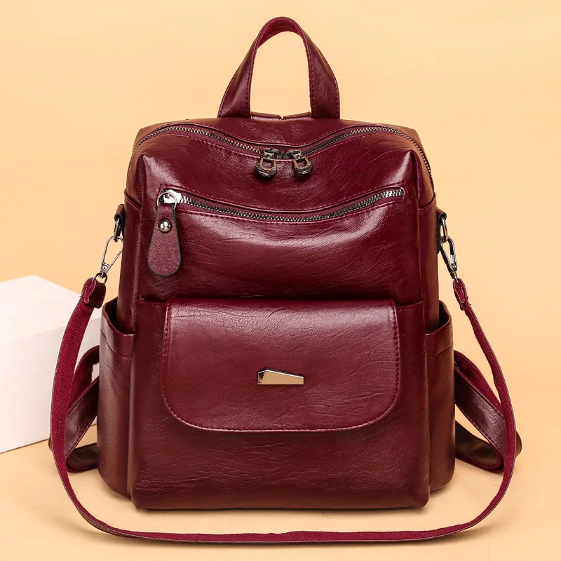 Mochila De cuero suave para mujer, bolso de hombro femenino Vintage, bolso de viaje informal para mujer, Mochilas escolares para niñas