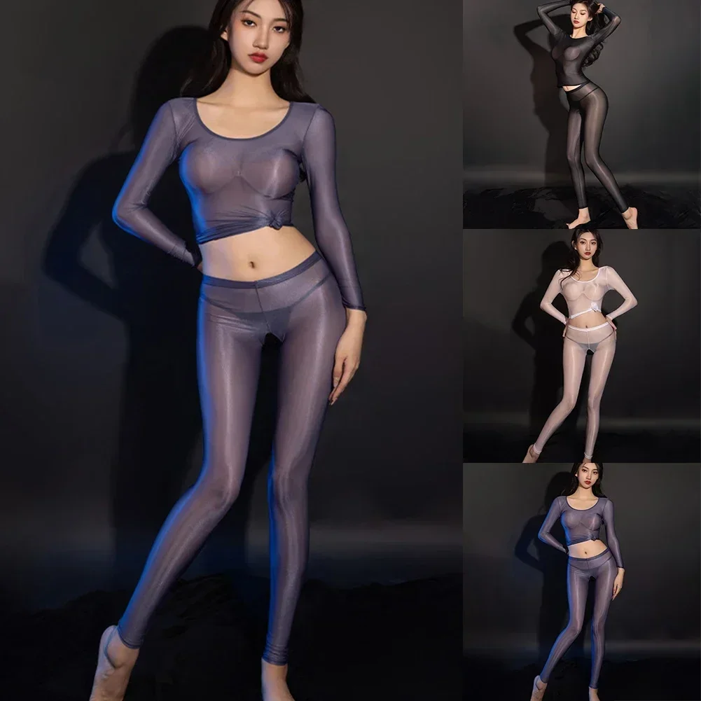 女性のためのセクシーなオープンクロッチパンスト,透明で伸縮性のあるランジェリー