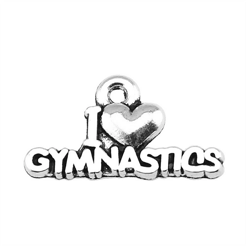 20pcs 3 Colors I Love Gym Charms Pendant I Love Gymnastics Pendant Charms I Love Gymnastics Charms 11x20mm