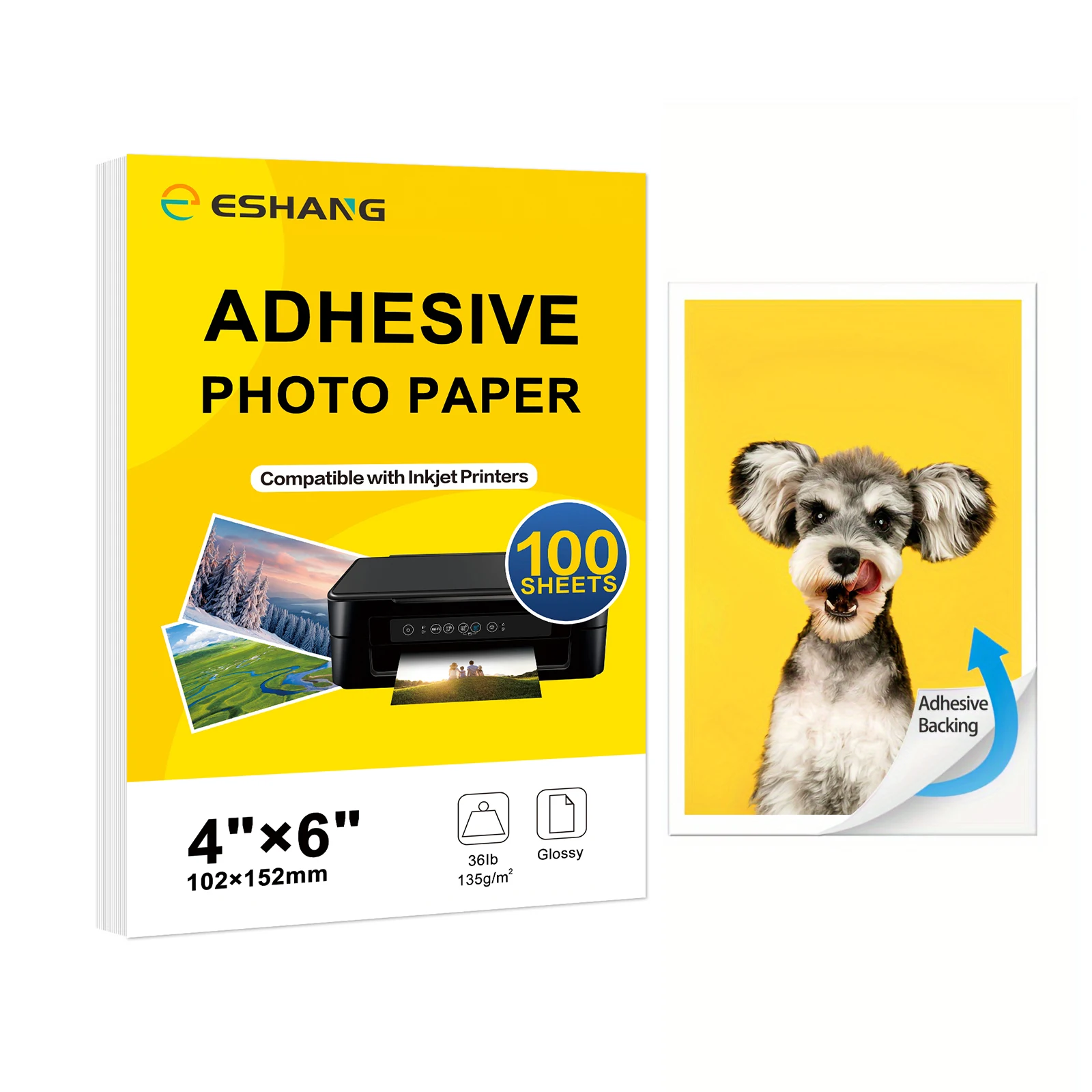 4x6 IN 135 GSM 100 Sheets Printable Glossy Sticker Photo Paper Full Sheet Inkjet Self Adhesive Photo Paper